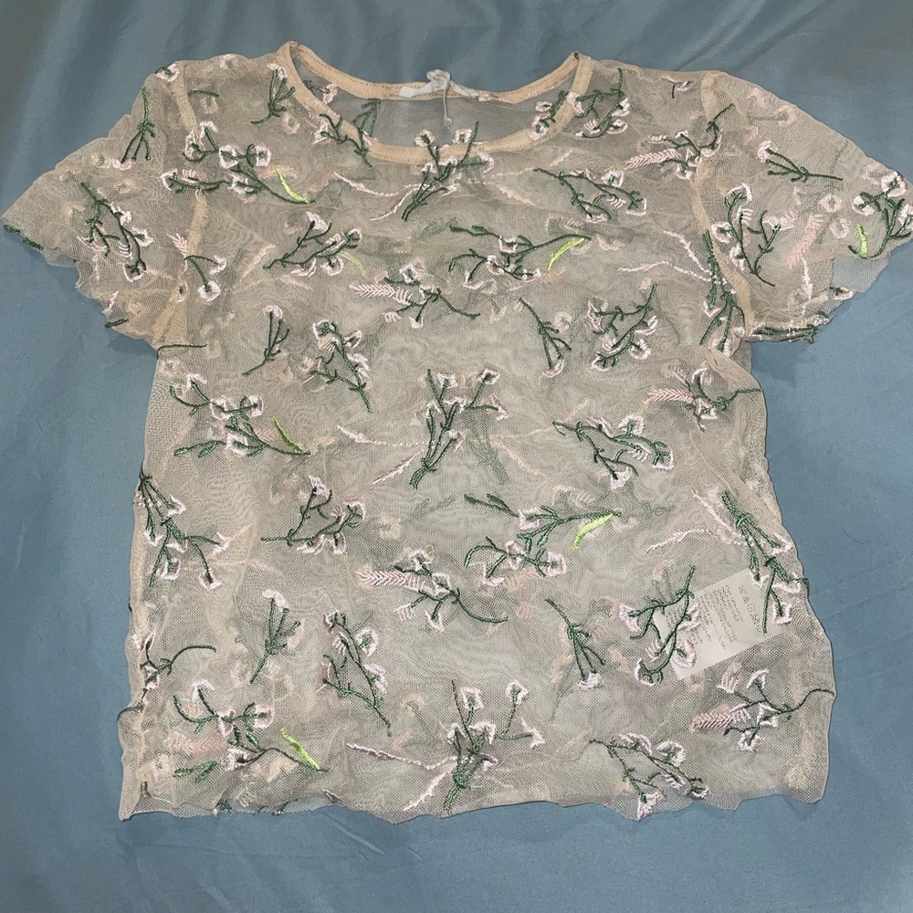 Urban outfitters floral embroidered mesh top